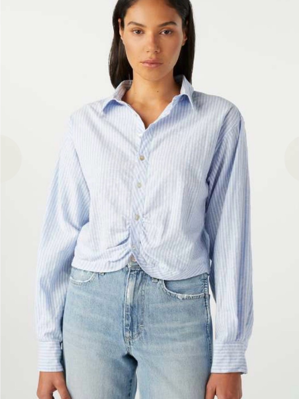 AMO Denim Anna Mae Crop Button-Down Striped Shirt